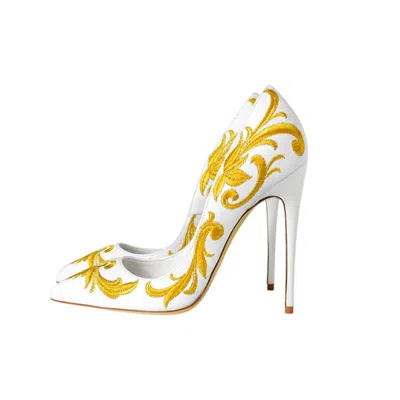 Aethra Shoes Women's Arel White Leather Embroidered Pointed Toe Stiletto Pumps