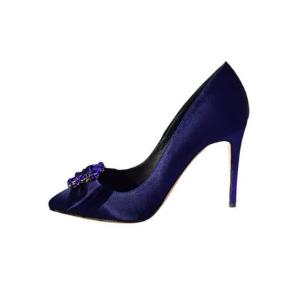 Aethra Shoes Women's Blue Amor Navy Satin Crystal-embellished Pointed Toe Stiletto Pumps
