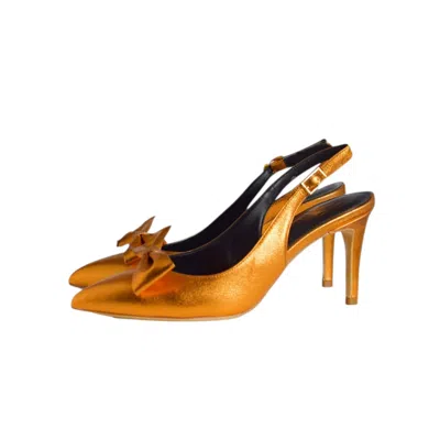 Aethra Shoes Women's Gold Adularia Laminated Leather Slingback With Removable Bow