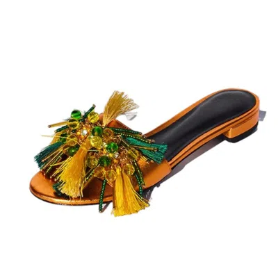 Aethra Shoes Women's Gold Aeetes Embellished Tassel Slides In Multi