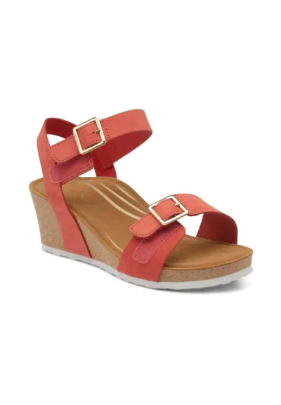 Aetrex Lexa Quarter Strap Wedge In Coral In Pink