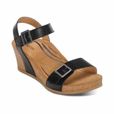 Aetrex Lexa Wedge Sandal In Black Leather