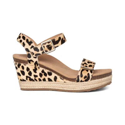 Aetrex Sydney Quarter Strap Espadrille Wedge Sandal In Leopard In Brown