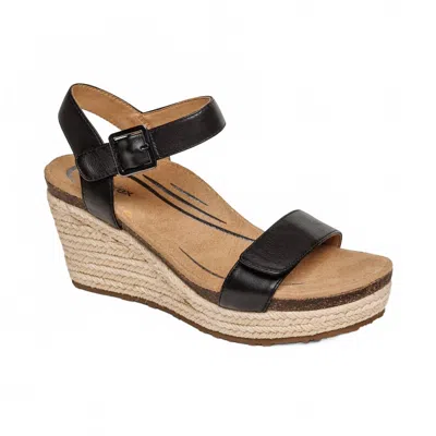 Aetrex Sydney Quarter Strap Wedge Sandal In Black