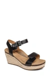 Aetrex Women Sydney Quarter Strap Espadrille Wedge Sandal In Black In Black