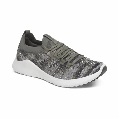 Aetrex Women's Carly Arch Support Sneaker In Sparkle Olive In Gray
