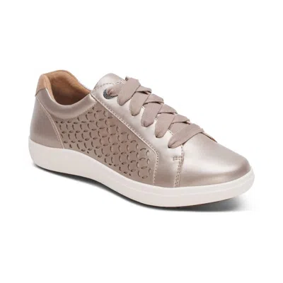 Aetrex Women's Courtney Lace-up Sneaker In White Gold Cutout In Gray