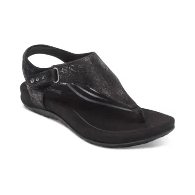 Aetrex Women Ellie Adjustable Quarter Strap Sandal In Black
