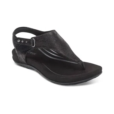 Aetrex Women's Ellie Toe Post Walking Sandal In Black In Multi