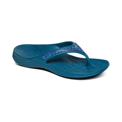 Aetrex Women's Fiji Orthotic Flips In Sea Blue Sparkle In Multi