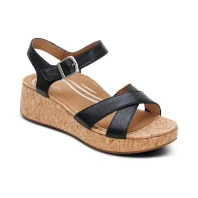 Aetrex Women's Flora Adjustable Quarter Strap Wedge In Black
