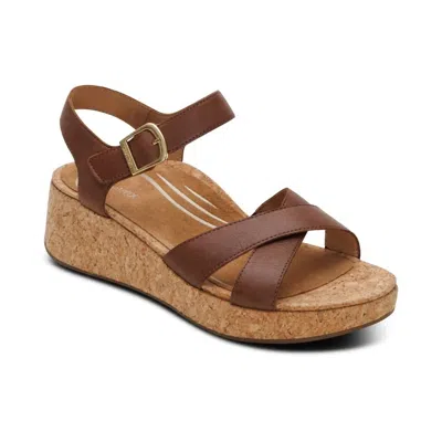 Aetrex Women's Flora Adjustable Quarter Strap Wedge In Brown
