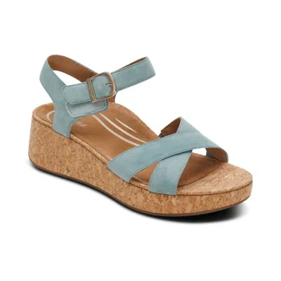 Aetrex Women's Flora Adjustable Quarter Strap Wedge Sandal In Sage In Multi