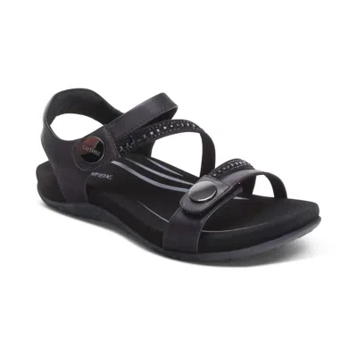 Aetrex Women's Jess Adjustable Quarter Strap Sandal In Black Sparkle