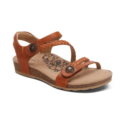 Aetrex Women's Jillian Braided Quarter Strap Sandal In Cognac In Brown