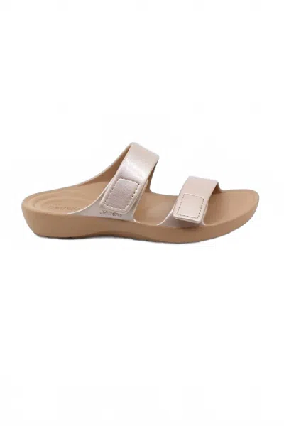 Aetrex Women's Kaia Two Band Slide In Champagne In White