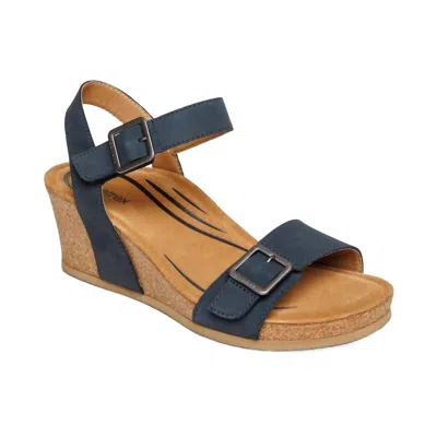 Aetrex Women's Lexa Quarter Strap Wedge In Navy In Blue