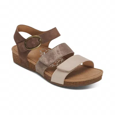 Aetrex Women's Lilly Quarter Strap Sandal In Taupe In Gray