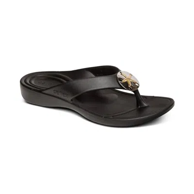 Aetrex Women's Maui Starfish Orthotic Flip Flop In Black