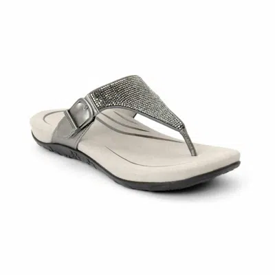 Aetrex Women's Rae Sparkle Thong Sandal In Pewter In Gray