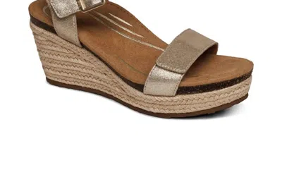 Aetrex Women Sydney Quarter Strap Espadrille Wedge Sandal In Champagne In Gold