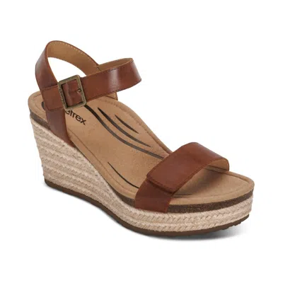 Aetrex Women's Sydney Quarter Strap Espadrille Wedge Sandals In Walnut In Brown