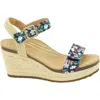 Aetrex Sydney Quarter Strap Espadrille Wedge In Floral Suede In Purple