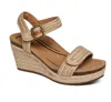 Aetrex Sydney Quarter Strap Espadrille Wedge Sandal In Natural In White