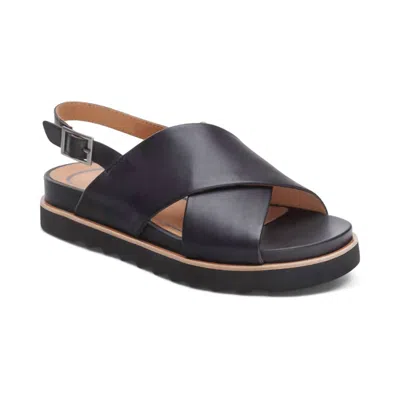 Aetrex Women's Thea Back Strap Cork Flat Sandal In Black