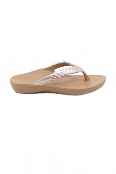 Aetrex Women's Vicki Braided Thong Sandal In Champagne Gloss In Multi
