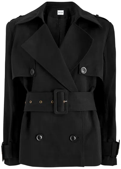 Aexae Belted Cropped Cotton Trench Coat In Black
