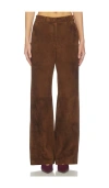 Aexae Leather Suede Straight Leg Pant In Brown