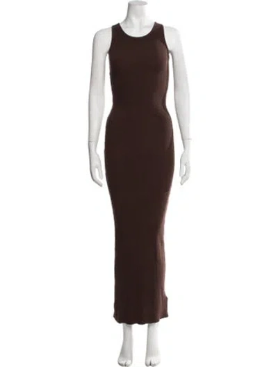 Pre-owned Aexae Crew Neck Long Dress In Brown