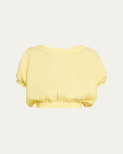 Aexae Cropped Short-sleeve Linen Top In Yellow