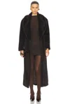 Aexae Faux Fur Long Line Belted Coat In Brown