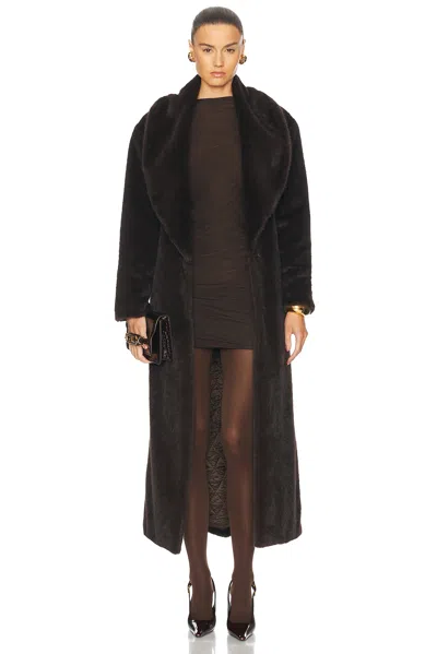 AEXAE FAUX FUR LONG LINE BELTED COAT