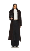 Aexae Faux Fur Long Line Belted Coat In Brown