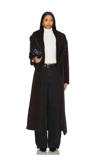 Aexae Faux Fur Long Line Belted Coat In Brown