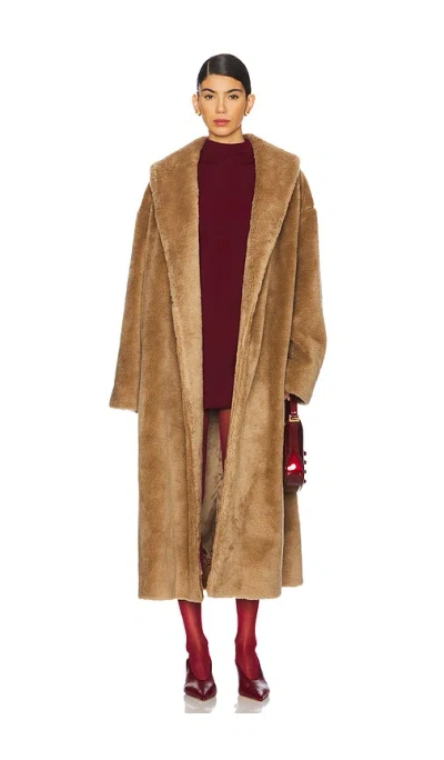 Aexae Faux Fur Wrap Coat In 탠