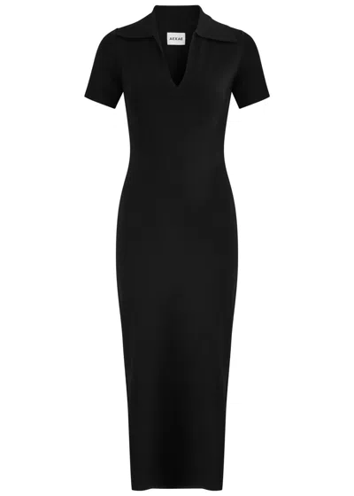 Aexae Knitted Polo Maxi Dress In Black