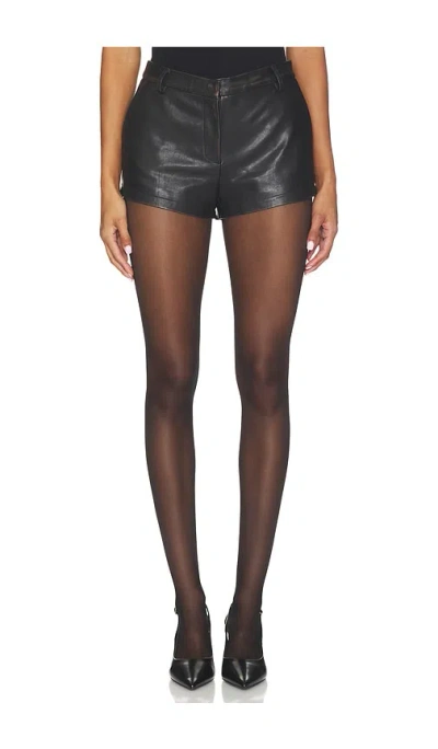 Aexae Lamb Leather Distressed Mini Short In Brown