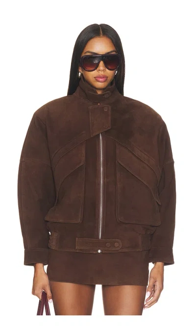 Aexae Lamb Leather Suede Aviator Jacket In Chocolate
