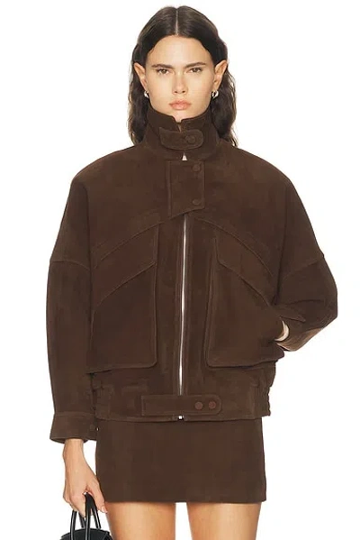 Aexae Lamb Leather Suede Aviator Jacket In Espresso Brown
