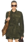 Aexae Lamb Leather Suede Mid Jacket In Green