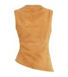 Aexae Lambskin Suede Ruched Top In Brown