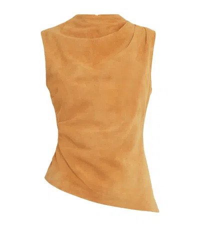 Aexae Lambskin Suede Ruched Top In Brown