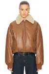 Aexae Leather Bomber Jacket In Brown