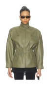 Aexae Leather Cinched Mid Jacket In Green