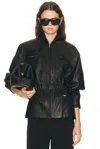 Aexae Leather Cinched Mid Jacket In Black