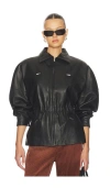 Aexae Leather Cinched Mid Jacket In Black